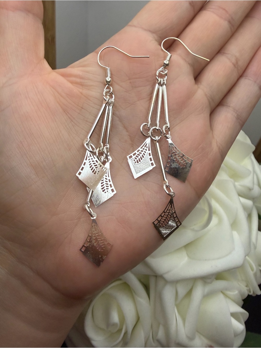 Silver tone Dangle Filigree Drop Earrings - Women Jewelry